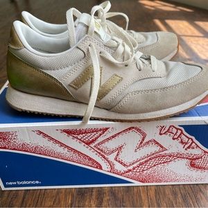 J. Crew x New Balance limited edition collab gold and cream sneakers